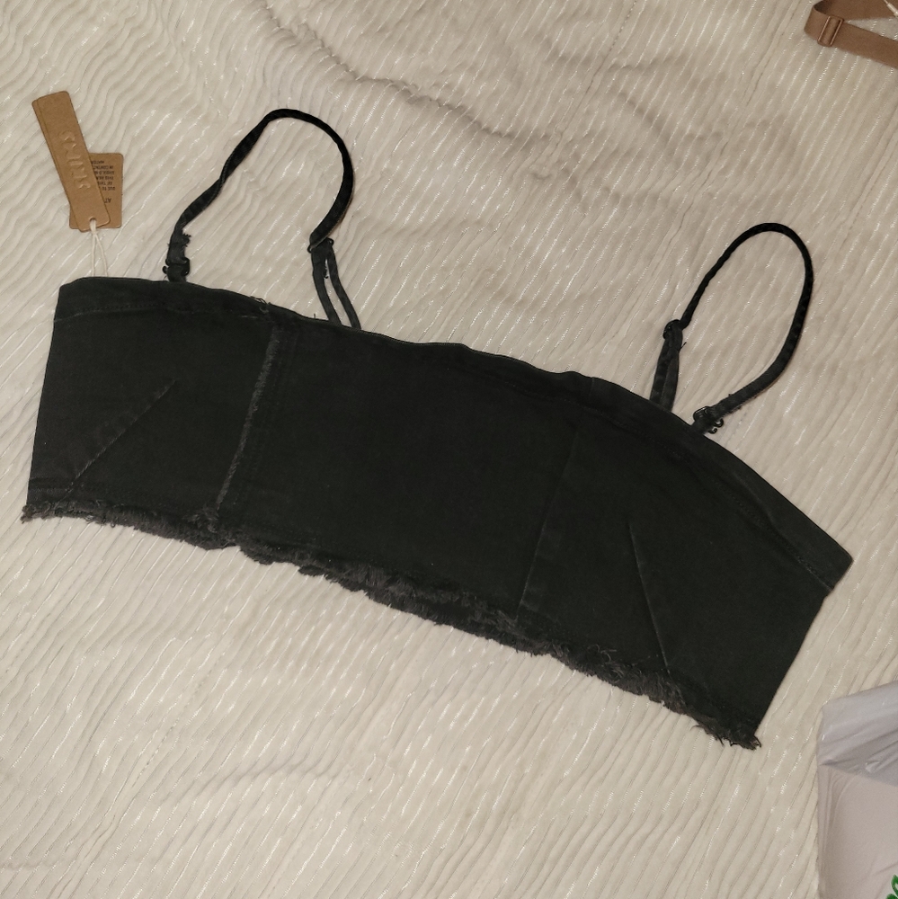 SKIMS denim swim bandeau top XL black